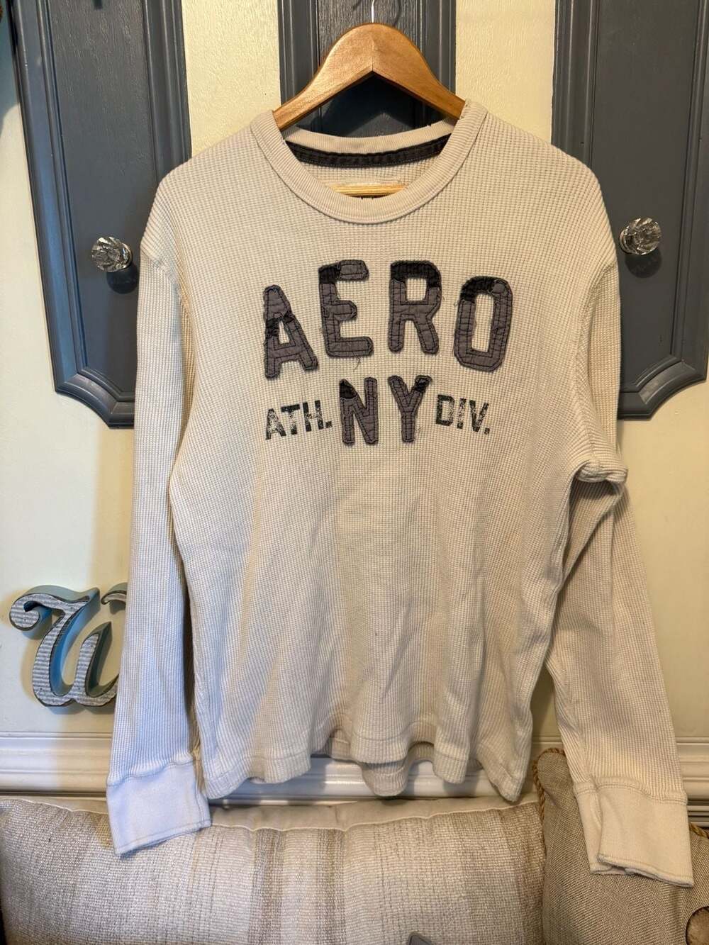 Aeropostale Thermal Shirt Size XXL Cream Long Sleeve Waffle Knit